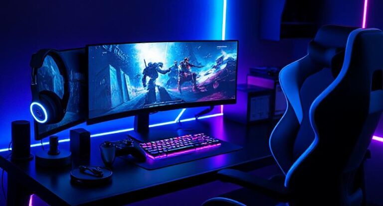 Best Gaming Accessories 2025: Must-Have Gear for Every Player Best gaming accessories 2025 including high-performance headset, customizable controller, mechanical keyboard, gaming monitor, and ergonomic chair with neon blue and purple lighting.