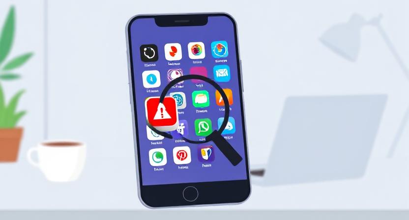 Illustration showing how to spot fake apps before downloading them, highlighting a suspicious app icon on a smartphone screen.