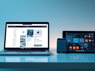 Top Productivity Apps 2025 displayed on multiple devices in a modern digital workspace with AI technology elements