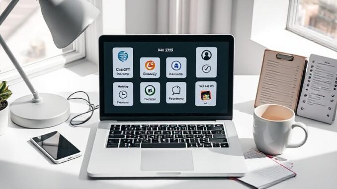 61bef28d-ec78-4186-ac5a-ad5fb18312c9 Using top Free AI Tools 2025 on a laptop to save time every day