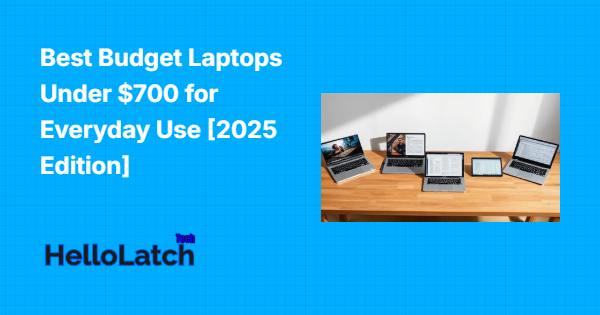 Top 5 Best Budget Laptops Under $700 for Everyday Use in 2025 displayed in a flat-lay setup